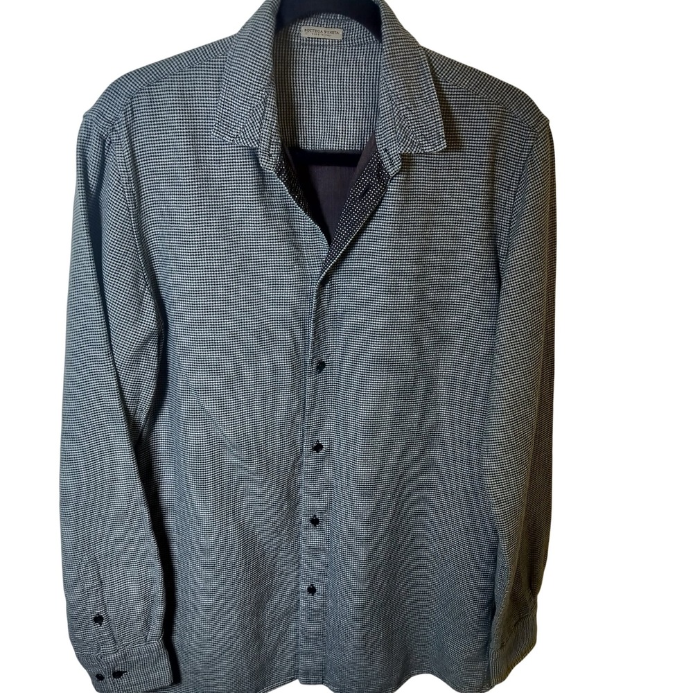 Bottega Veneta Mens Houndstooth Button Down Shirtโ Black White Made in Italy